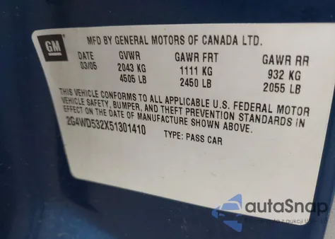 2005 Buick Lacrosse Cxl из США, поврежденный, VIN 2G4WD532X51301410